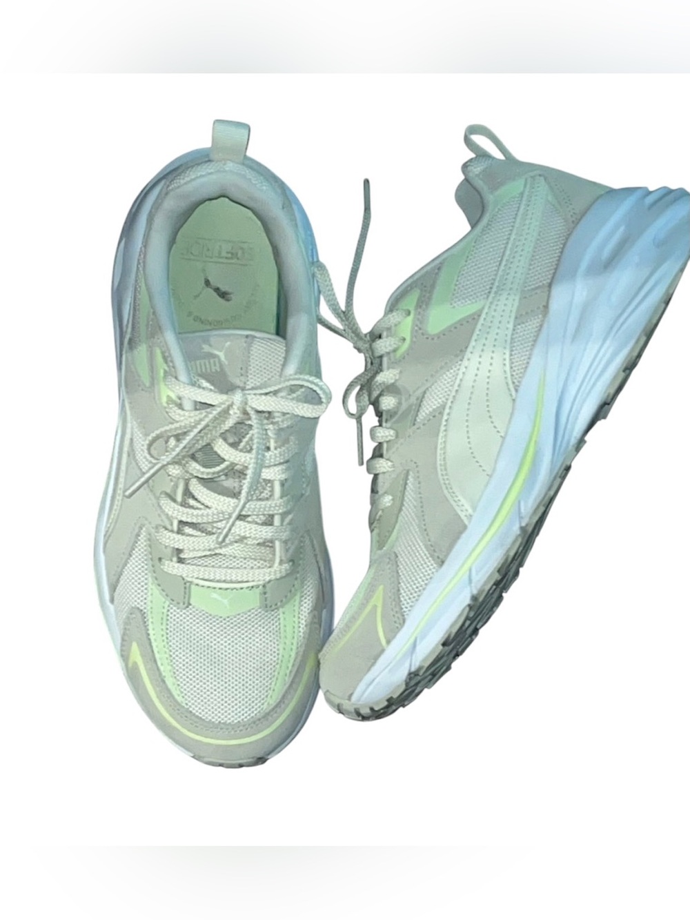 Puma Women’s Lace-Up Sneakers in Cream with Pale Green Accents